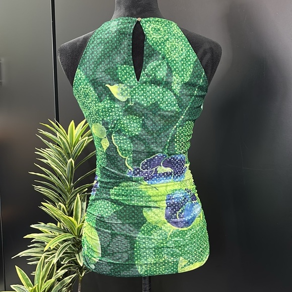 WHBM Reversible Semi Sheer,ruched,keyhole back,stretch,patterned floral Halter - Picture 3 of 12